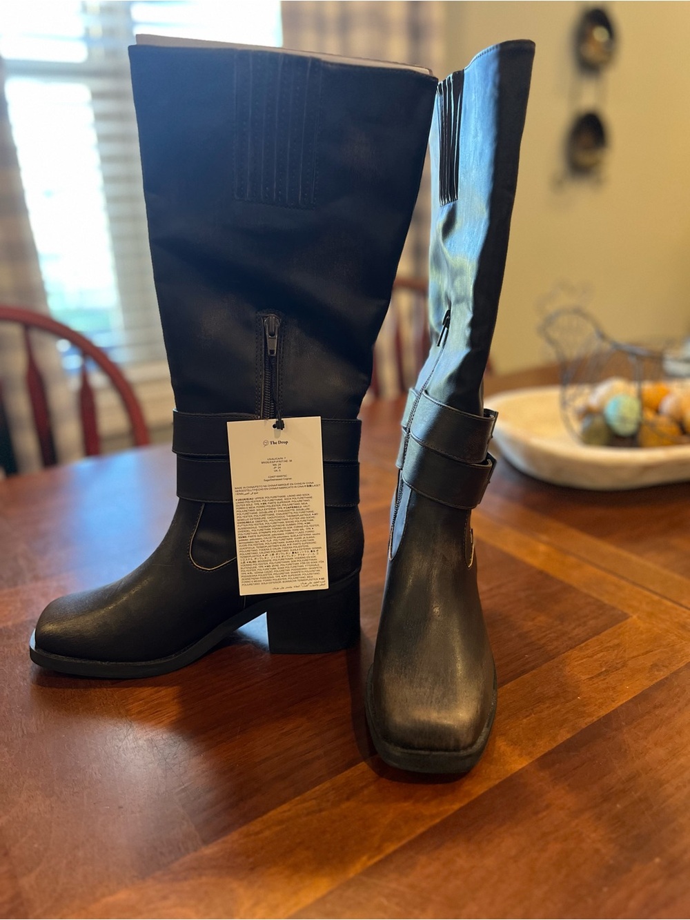 Tall Black Leather-Heel Women's Riding Boots 7
